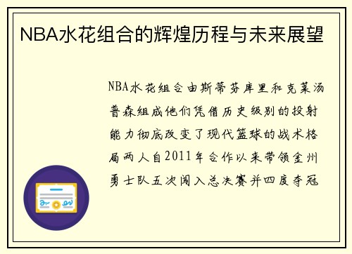 NBA水花组合的辉煌历程与未来展望