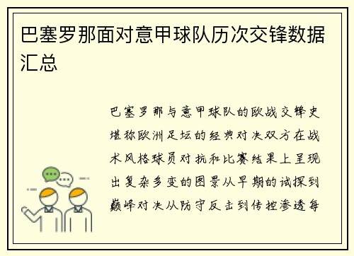 巴塞罗那面对意甲球队历次交锋数据汇总